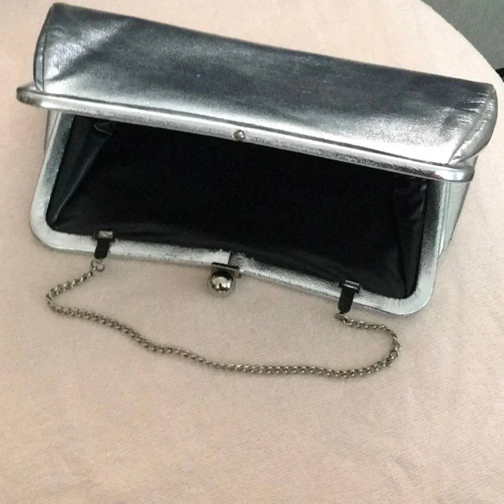 Metallic Silver Evening Clutch with Chain Strap